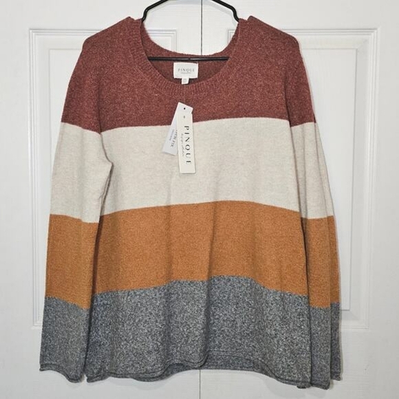 PINQUE Sweaters - NWT Pinque for Stitch Fix Women's Striped Sweater XXL Autumn‎ Colors Red/Orange